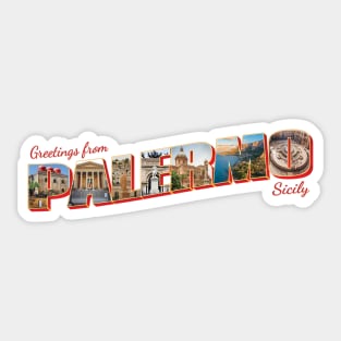 Greetings from Palermo in Sicily Italy Vintage style retro souvenir Sticker